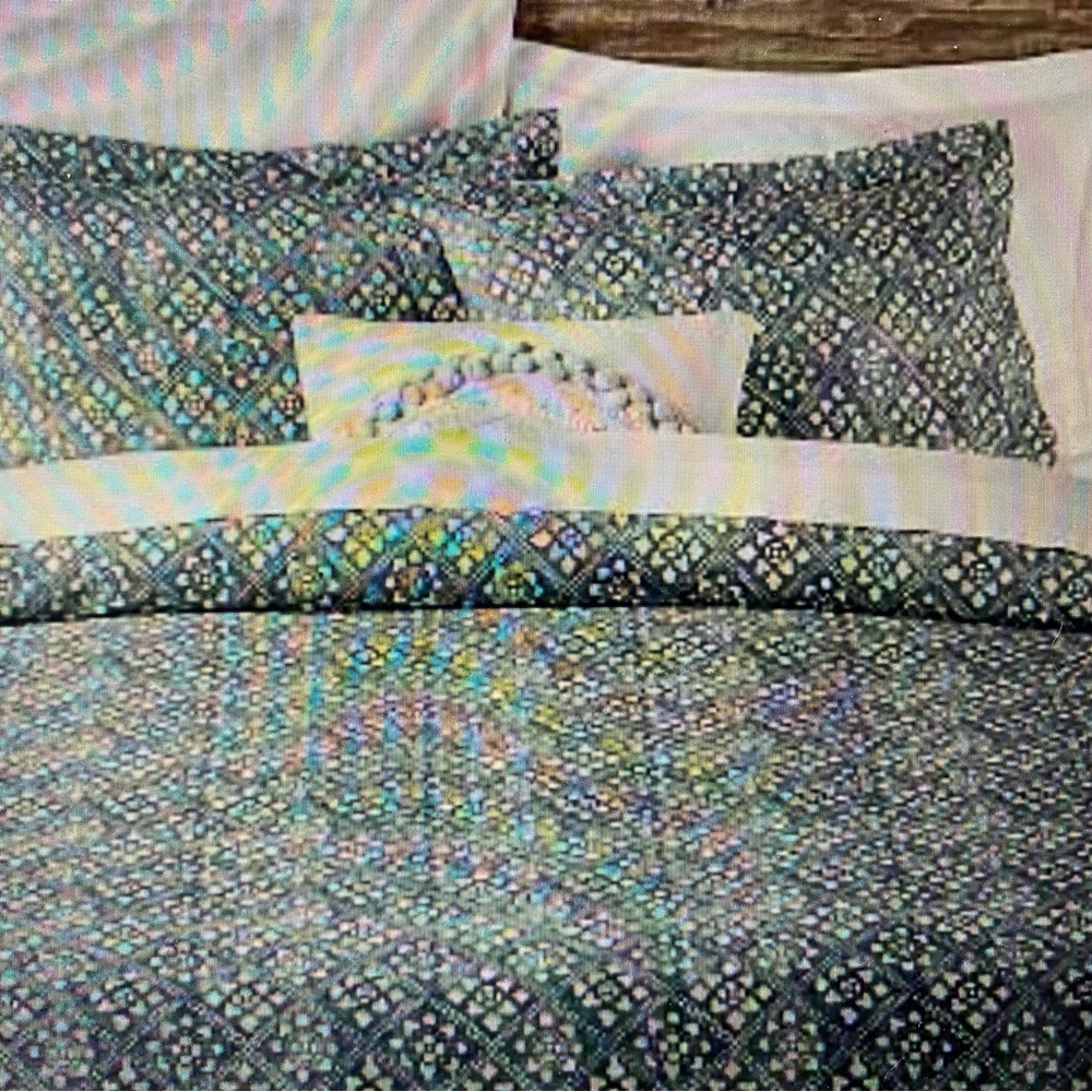 Pottery Barn Leada print duvet cover blue white multi full queen size